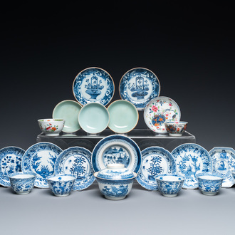 A varied collection of Chinese cups and saucers, 18/19th C.