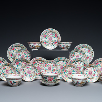 Nine Chinese famille rose cups and seventeen saucers for the Straits or Peranakan market, 19th C.