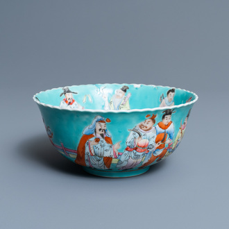 A Chinese famille rose turquoise-ground bowl, Qianlong mark, Republic