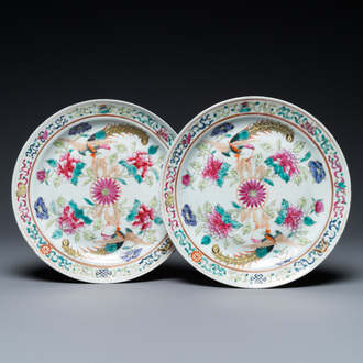 A pair of Chinese famille rose plates for the Straits or Peranakan market, 19th C.