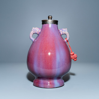 A Chinese lamp-mounted flambé-glazed vase, Qianlong