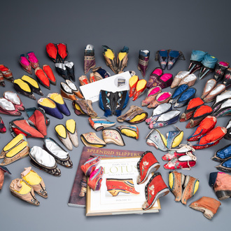 A collection of 44 pairs of Chinese silk and cotton lotus shoes, Qing and Republic