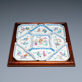 A Chinese famille rose sweetmeat or rice table set, 19th C.