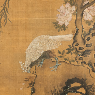 Chinese school, ink and color on silk: 'Ducks and birds near the water', late Ming/early Qing