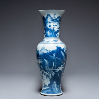 A large Chinese blue and white 'yenyen' vase with figures in a mountainous landscape, Kangxi