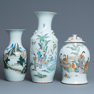 Three Chinese qianjiang cai vases, 19/20th C.