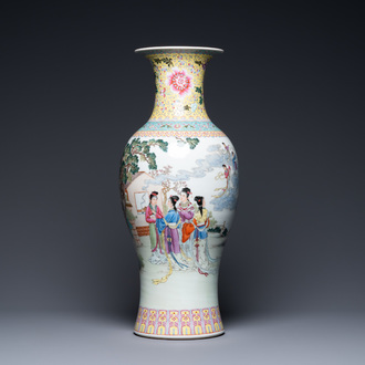 A Chinese famille rose 'ladies and immortals' vase, Qianlong mark, Republic