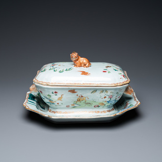 A Chinese famille rose tureen and cover on stand, Qianlong