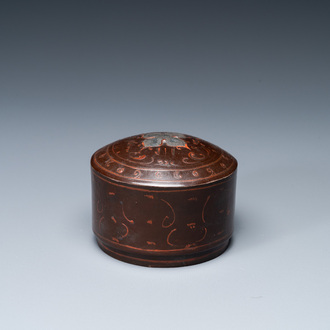 A Chinese round painted lacquered wooden box and cover, Han