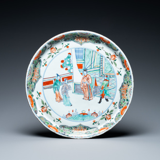 A Chinese doucai dish with a narrative scene, Kangxi/Yongzheng