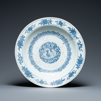 A Chinese blue and white 'peony' dish, Ming