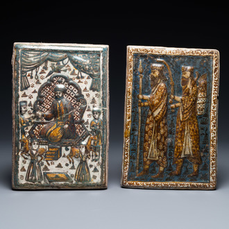 Two luster-glazed relief-decorated Qajar tiles, Iran, 19th C.