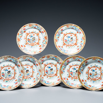 Seven Chinese famille rose 'antiquities' dishes, Yongzheng