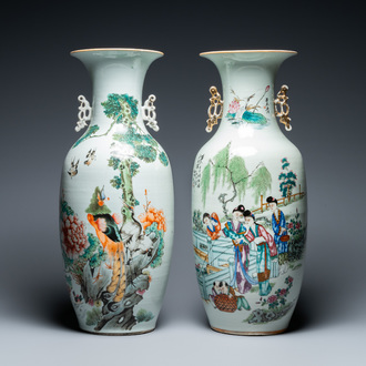 Deux vases en porcelaine de Chine famille rose, 19/20ème