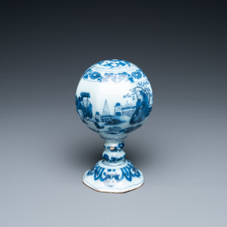 A rare Dutch Delft blue and white chinoiserie children's wig stand, late 17th C.