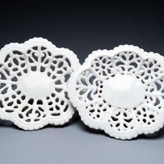 A pair of reticulated Italian white-glazed dishes, Faenza, 17th C.