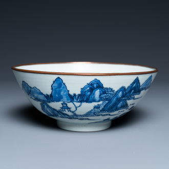 Un bol en porcelaine de Chine 'Bleu de Hue' pour le Vietnam figurant le Col de Hai Van, marque de Thanh Ngoan pour Nguyen Phuc Chu, Kangxi