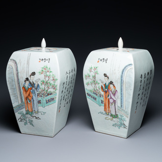 A pair of Chinese qianjiang cai jars and covers, signed Song Yue Xuan and dated 1912