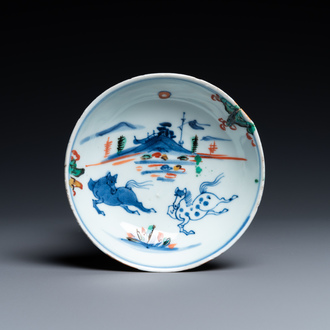 A Chinese wucai ko-akae horse dish, Tianqi/Chongzhen