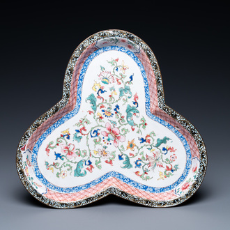 A three-lobed Chinese Canton enamel dish, Qianlong