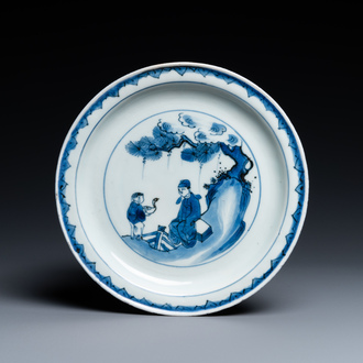 A Chinese blue and white ko-sometsuke 'Wang Xizhi' dish for the Japanese market, Tianqi/Chongzhen