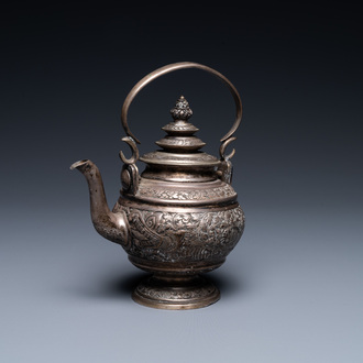 A Thai silver teapot and cover, 19th C.