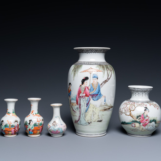 Five Chinese famille rose vases, 19/20th C.