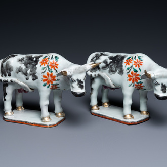 A pair of Chinese export porcelain cows after Dutch Delft examples, Qianlong