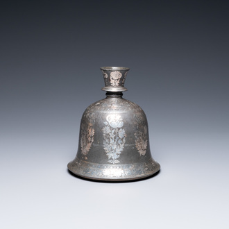 An Indian silver-inlaid bidri huqqa base, 1st half 19th C.