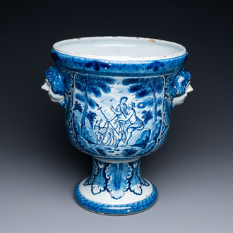 A large Dutch Delft blue and white 'Venus and Adonis' jardinière, 1st half 18th C.