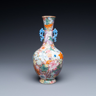 A Chinese famille rose 'millefleurs' vase, Qianlong mark, Republic