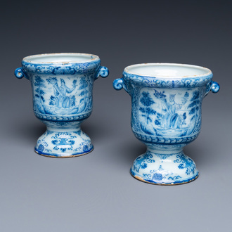 A pair of small Dutch Delft blue and white jardinières, 18th C.