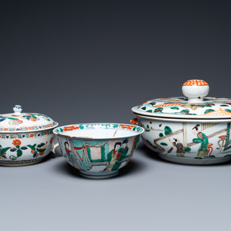 Three Chinese famille verte bowls, Transitional period and Kangxi