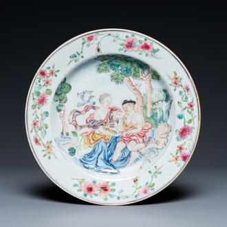 A Chinese famille rose mythological subject plate with Venus and Hermes, Qianlong