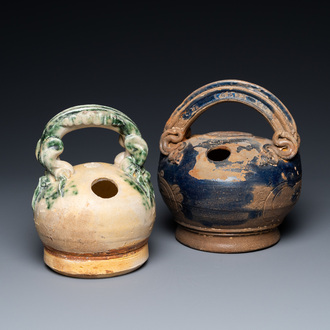 Two Vietnamese glazed pottery lime pots, Lê Dynasty, Bat Trang kilns, 15/17th C.