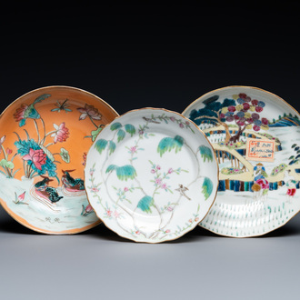 Trois coupes en porcelaine de Chine famille rose, Daoguang/Guangxu