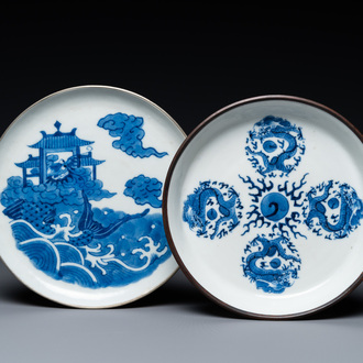 Two Chinese 'Bleu de Hue' plates for the Vietnamese market, 19/20th C.