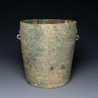 A Vietnamese bronze ritual bucket with geometrical design, Dong Son, ca. 3rd/1st C. BC