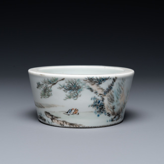 A Chinese qianjiang cai 'landscape' brush washer, signed Zhou Zi Shan, dated 1886