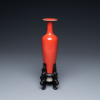 A Chinese slender 'peach bloom'-glazed vase, Kangxi mark but probably later