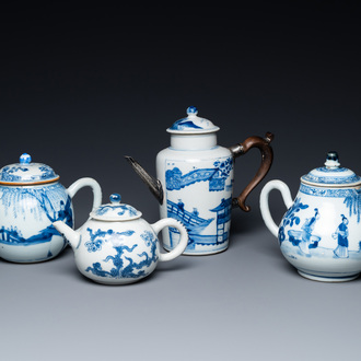 Four Chinese blue and white teapots and covers, Kangxi