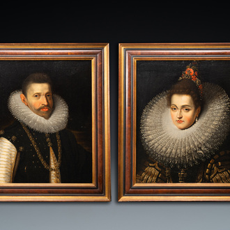 Justus Sustermans (1597-1681), toegeschr. aan: Een paar portretten van Albrecht & Isabella, olie op doek, 1e helft 17e eeuw