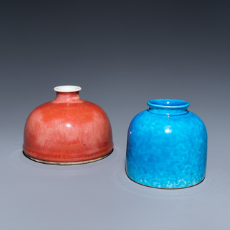 Two Chinese water pots with langyao and monochrome turqoise glaze, 19/20th C.