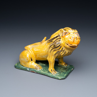 A polychrome Brussels faience model of a lion of Brabant, dated 1788