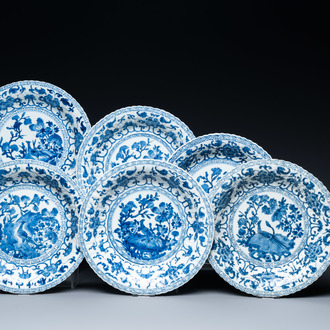 Six Chinese blue and white lobed dishes, Kangxi