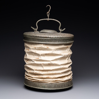 A Qajar tinned copper and folding paper lampion lantern, Iran, 19th C.