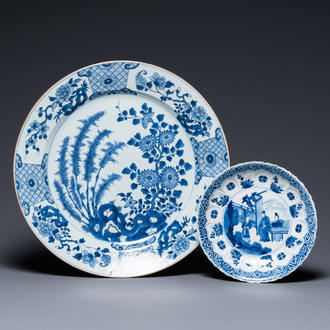 A Chinese blue and white dish and a plate, Kangxi