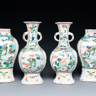 A Chinese famille verte four-piece 'mythical animals' garniture, Kangxi