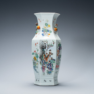 A Chinese hexagonal qianjiang cai vase signed Hong Buyu and dated March 1913