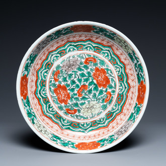 A Chinese famille verte dish with floral design, Kangxi